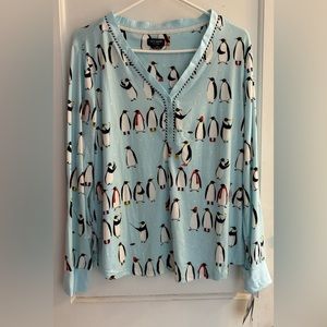Kate Spade New York Jersey Henley Pajama Top Penguin Party Size Large NWT